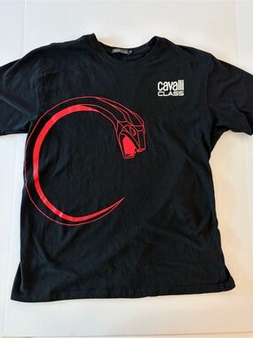 Cavalli Class Men’s Black Viper Crewneck T-Shirt Size XL 100% Cotton